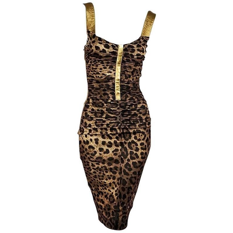 Dolce and Gabbana Multicolor Leopard-Print Bodycon Dress For Sale at ...