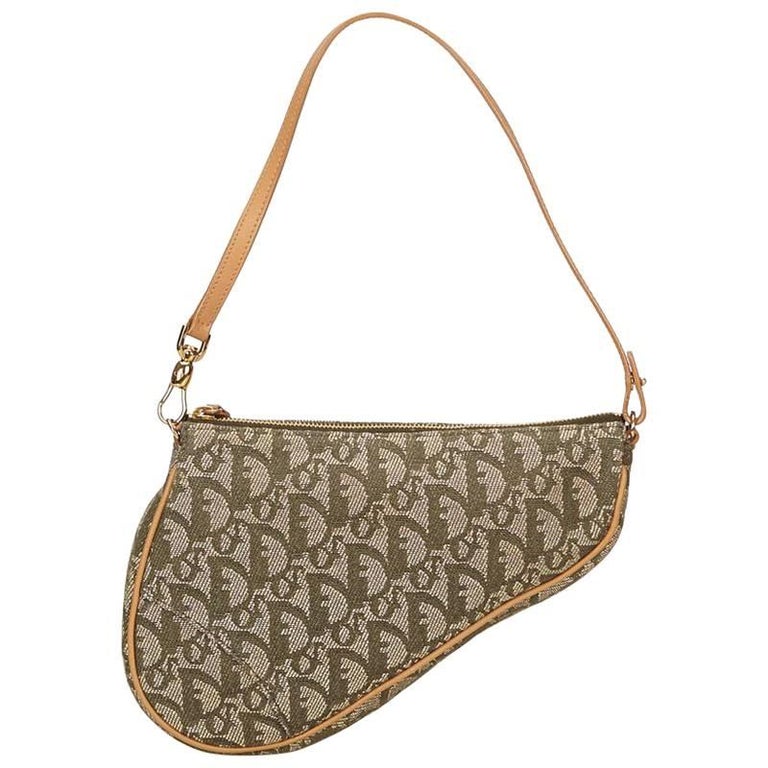 Tan and Green Christian Dior Jacquard Saddle Bag For Sale at 1stDibs ...