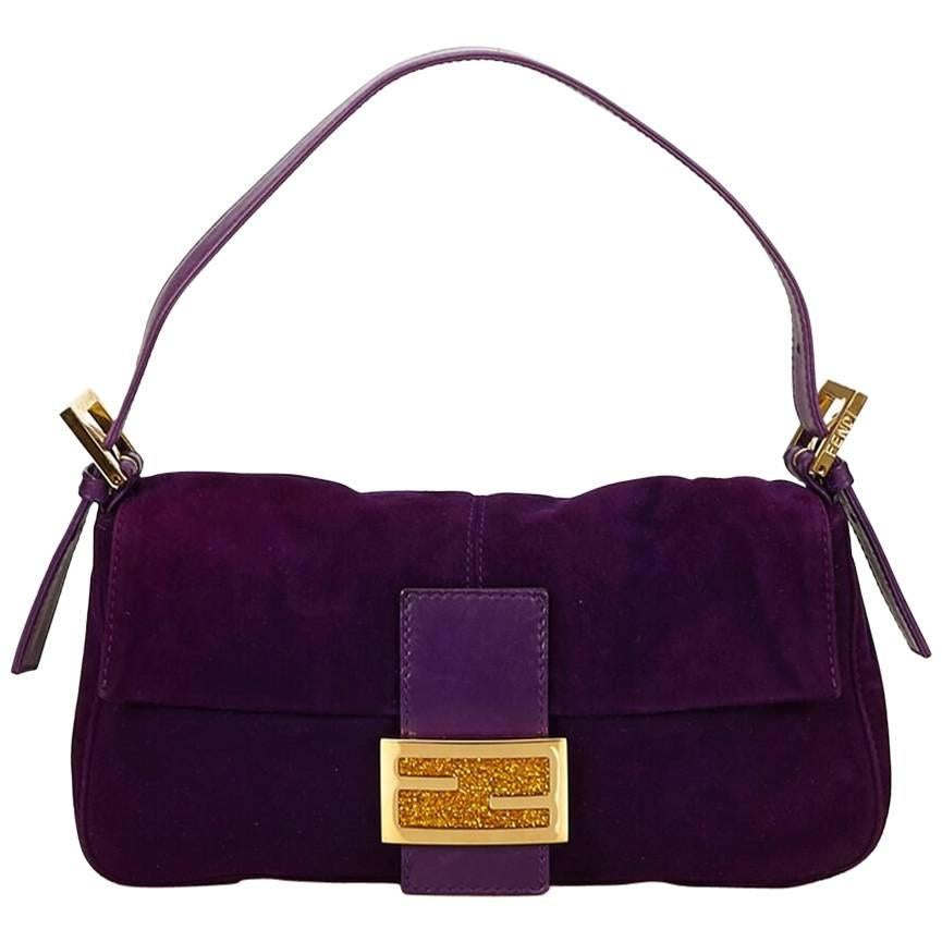 Purple Fendi Nubuck Leather Baguette Bag