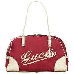 Gucci Red and Cream Nylon and Leather Duffel Bag