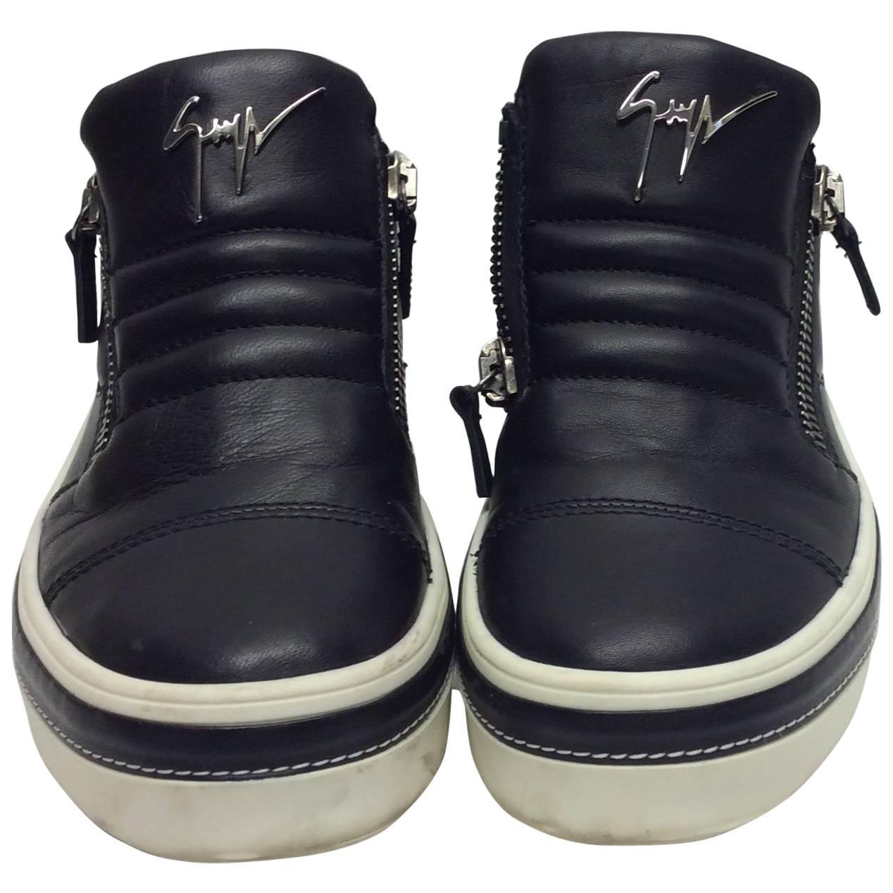 Giuseppe Zanotti Black Leather Slip On Sneaker For Sale