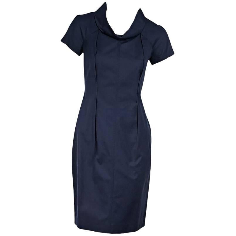 Navy Blue Prada Short-Sleeve Sheath Dress