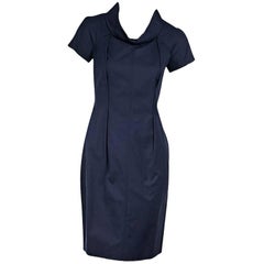 Navy Blue Prada Short-Sleeve Sheath Dress