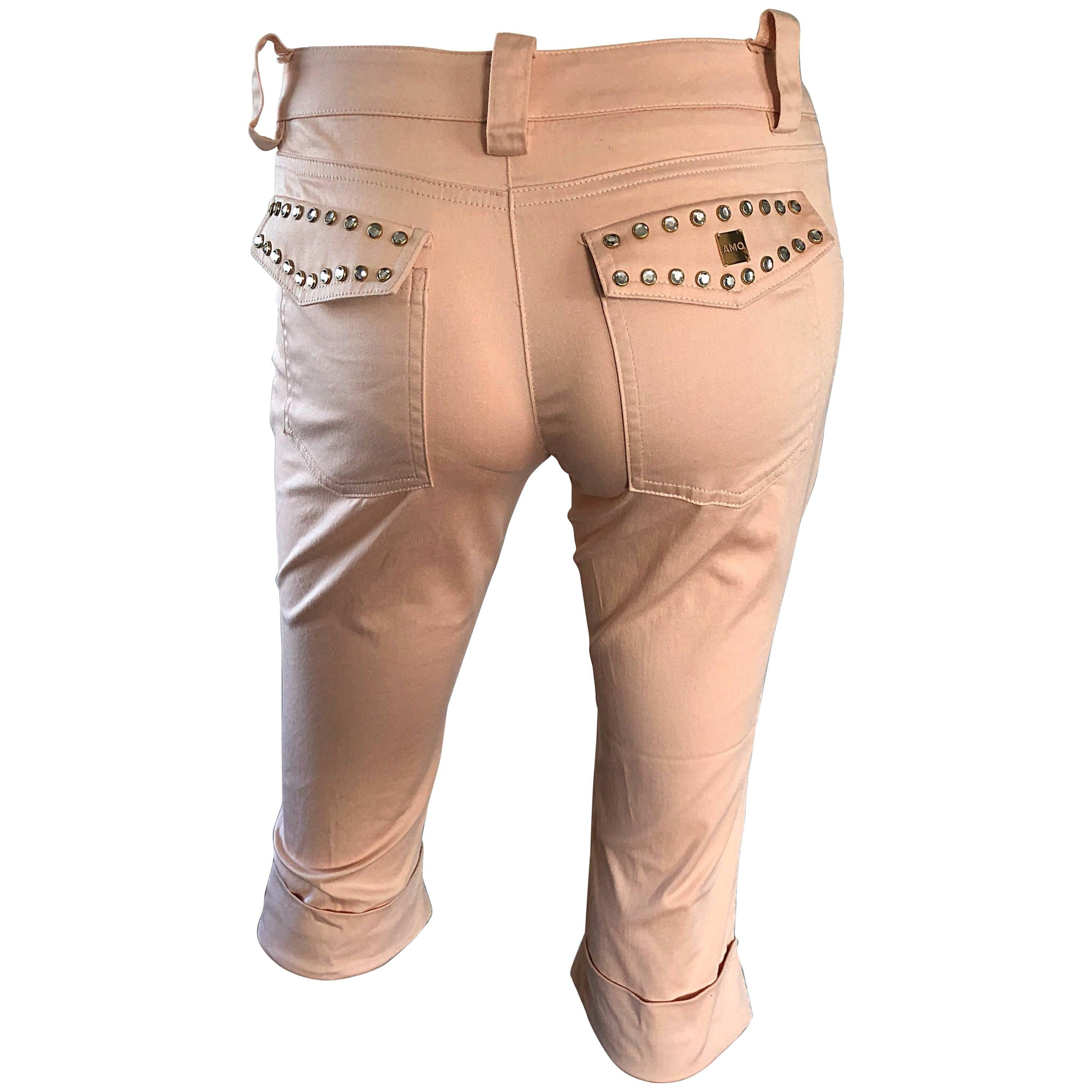 1990s Alexander McQueen Light Pink Rhinestone Studded Rare Capri Pants Shorts