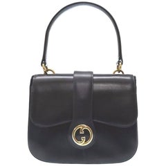 Vintage Gucci Leather Gold Kelly Style Top Handle Satchel Evening Shoulder Flap Bag