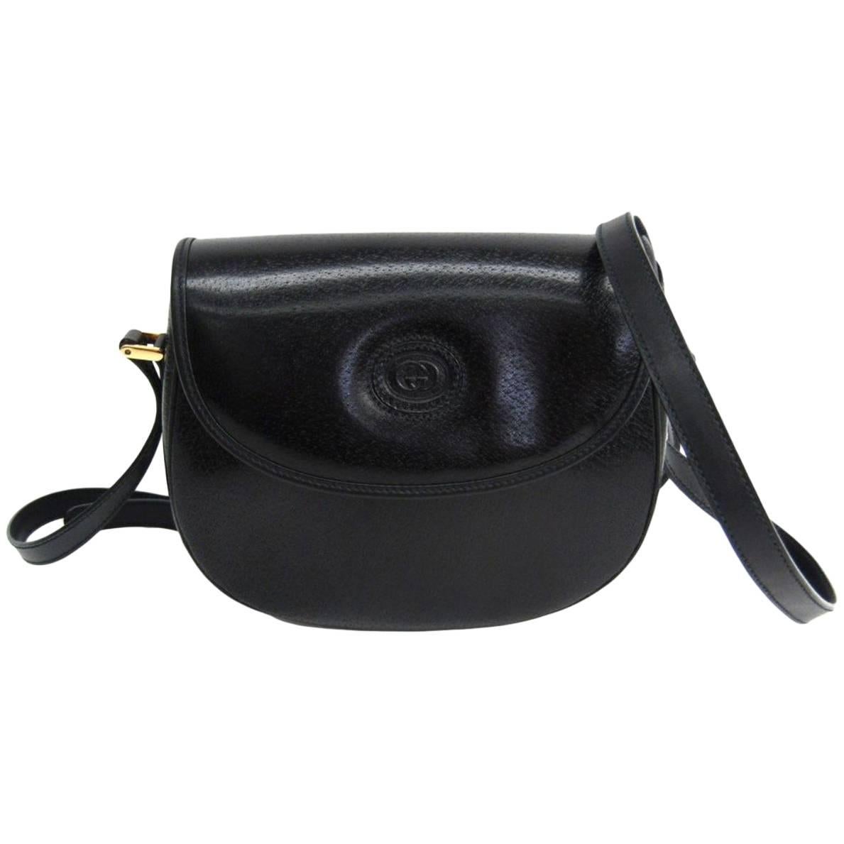 Gucci Black Leather Saddle Crossbody Shoulder Flap Bag