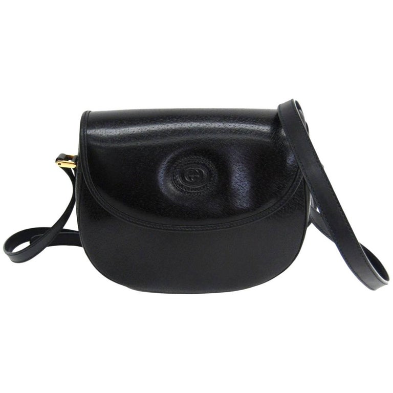 Gucci Black Leather Saddle Crossbody Shoulder Flap Bag For Sale at 1stDibs