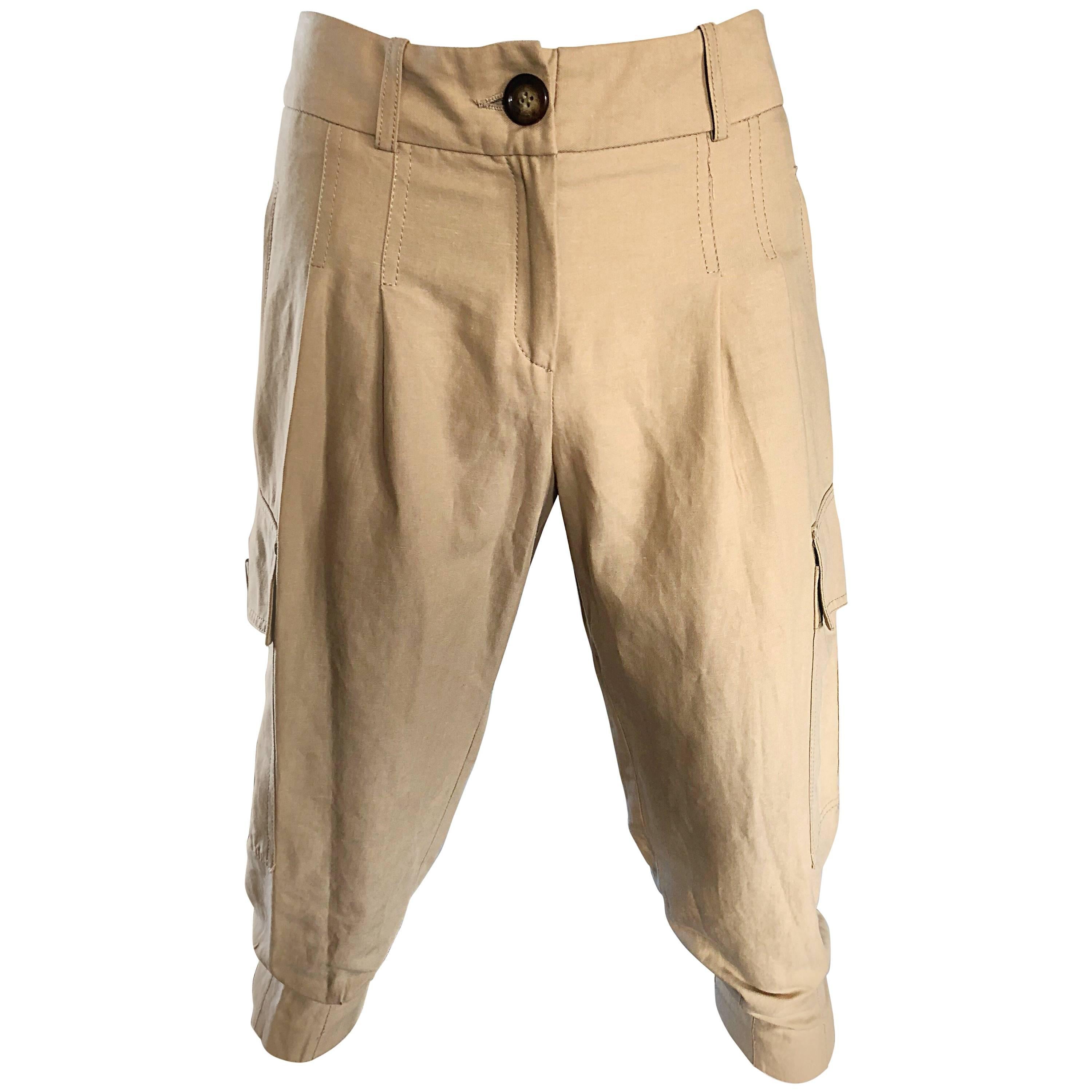 Michael Kors Collection 1990s Khaki Jodhpur Safari Style Cargo Capri Pants 