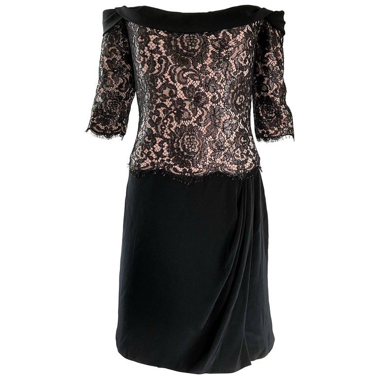 Vintage Bob Mackie Size 12 Black + Nude Lace Crepe Off - Shoulder 1990s Dress For Sale at 1stDibs | black lace dress size 14 Vintage Bob Mackie Size 12 Black + Nude Lace Crepe Off - Shoulder 1990s Dress For Sale at 1stDibs | black lace dress size 14