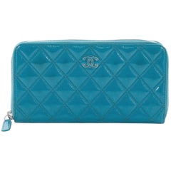 Chanel Double Stitch Zip Around Wallet Quilted Patent Long