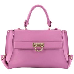 Salvatore Ferragamo Sofia Satchel Pebbled Leather Medium