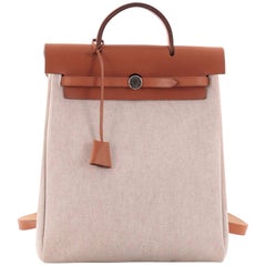 Hermes 35cm Natural Toile and Vache Calfskin Leather Herbag MM 2