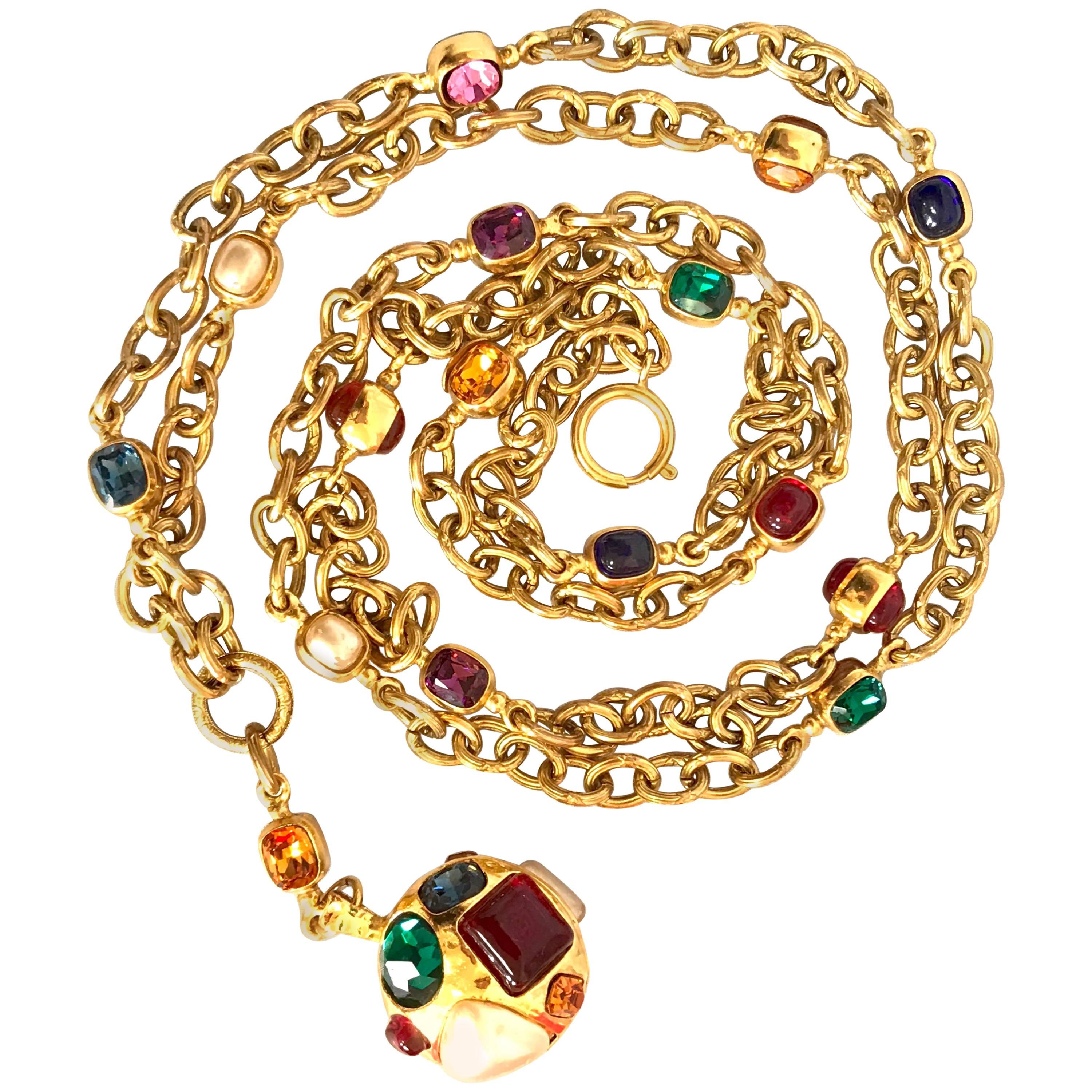 Chanel Vintage colorful gripoix stones and faux pearls double chain necklace 