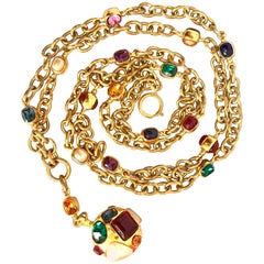 Chanel Vintage colorful gripoix stones and faux pearls double chain necklace
