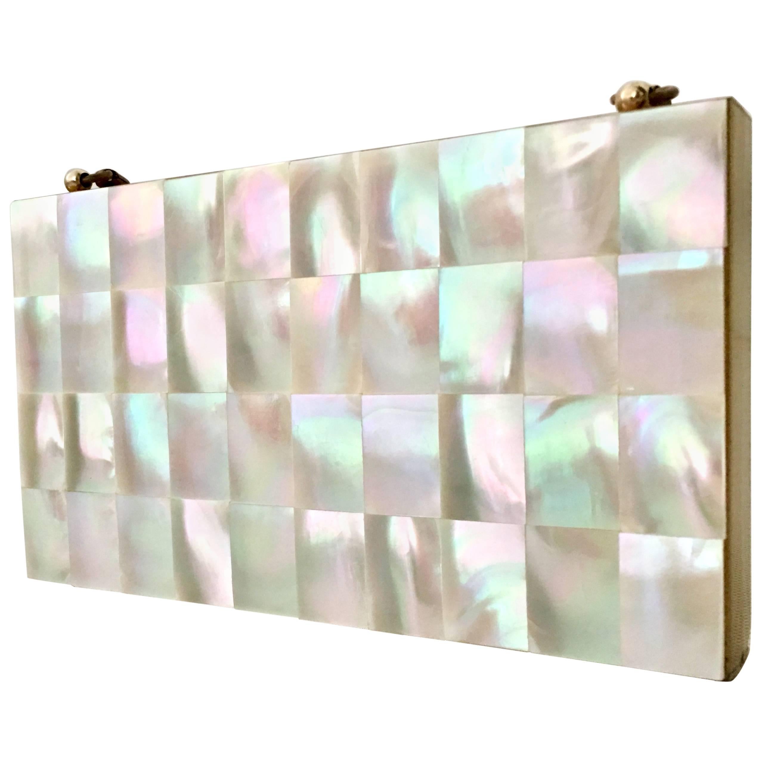 1940'S Mother Of Pearl & Brass Minaududiere Compact-Evening Bag. 