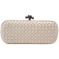 Bottega Veneta Satin Intreccio Impero Ayers Stretch Knot Grey Clutch