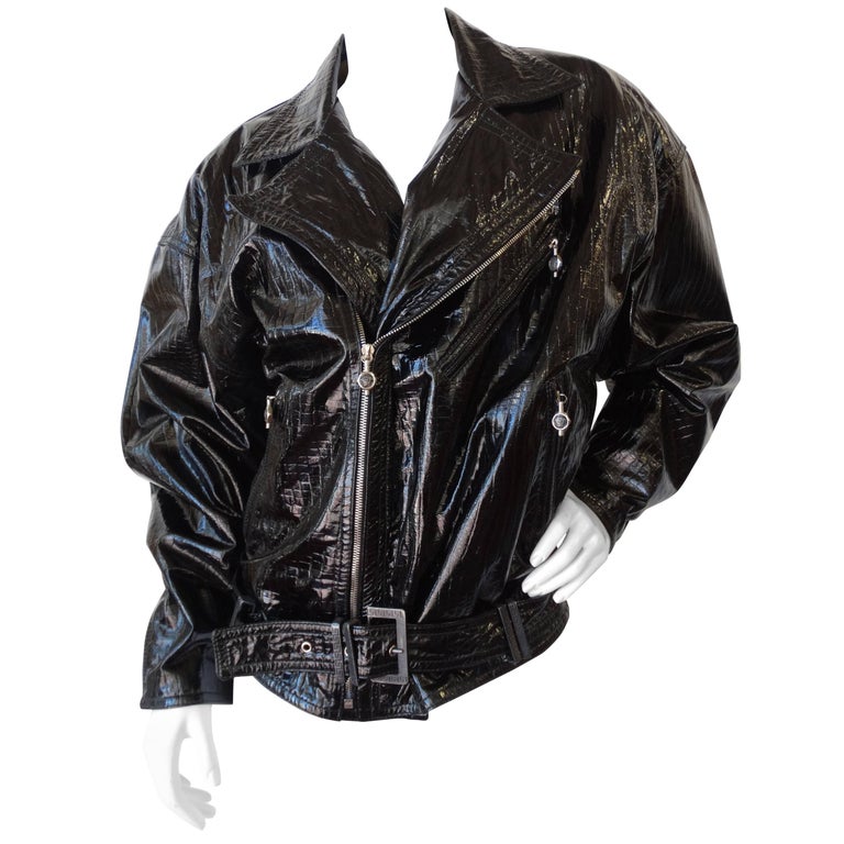 Versace Patent Leather Oversized Motorcycle Jacket, 1980s For Sale at  1stDibs | leather jacket 1980s, patent leather jacket, versace motorcycle  jacket
