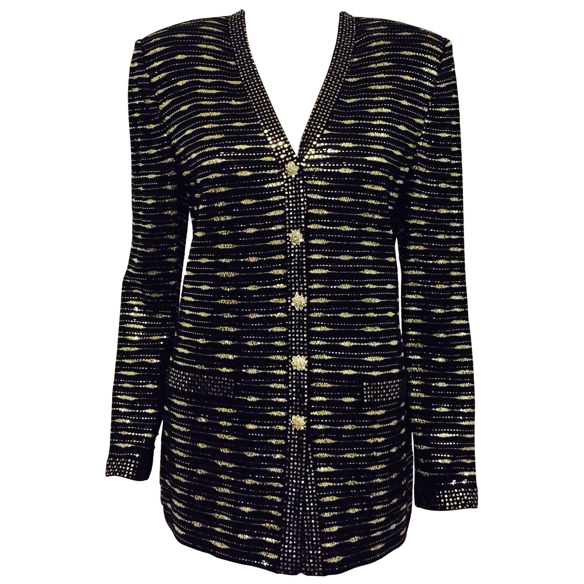 St. John Special Occasion Black Silver and Gold Sequined Jacket 