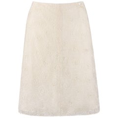 CHANEL S/S 2002 Cream Floral Embroidered Sequin Embellished Skirt 