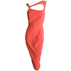 Thierry Mugler Mod Vintage 80's Tangerine Cut Out Dress with Cabochon Ornament