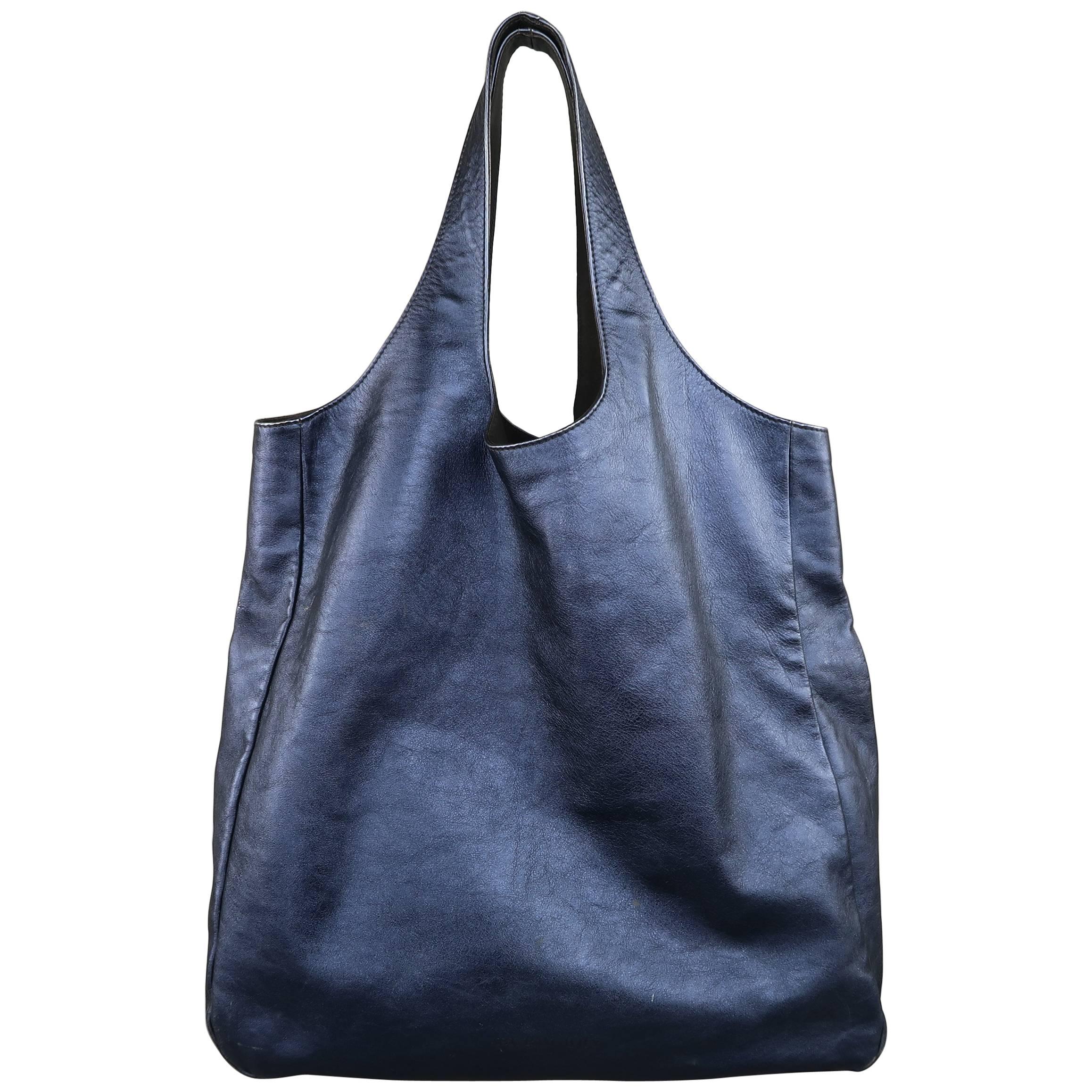 Burberry Prorsum Metallic Navy Leather Shoulder Tote Bag, Spring 2013 Collection