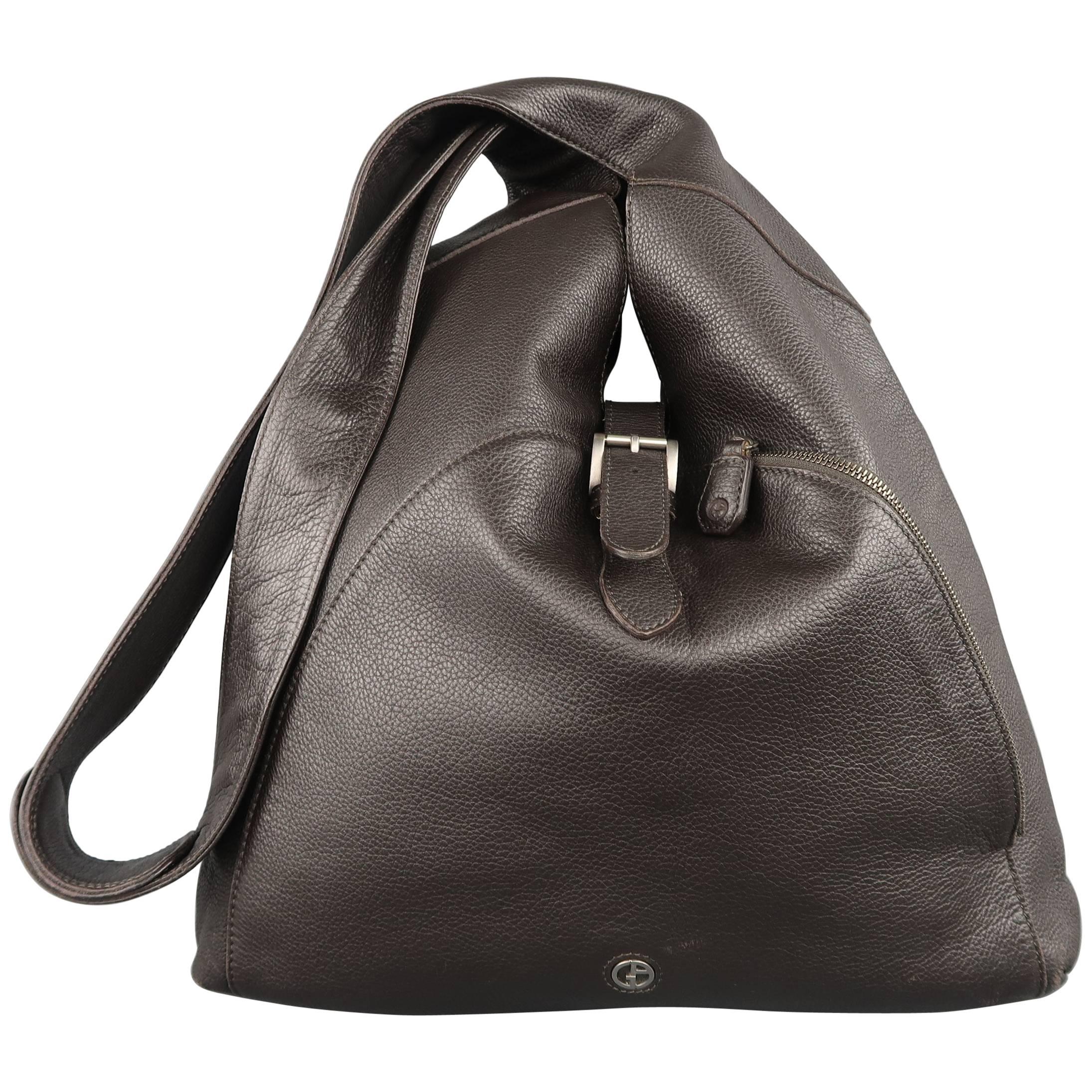 GIORGIO ARMANI Brown Textured Leather Crossbody Bag