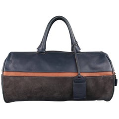 GIORGIO ARMANI Navy & Brown Leather & Suede Duffel Bag