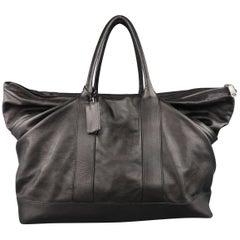 JIL SANDER Black Leather Expandable Weekender Travel Bag