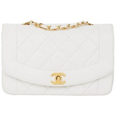 Chanel White Quilted Lambskin Retro Small Diana Classic Single Flap Bag