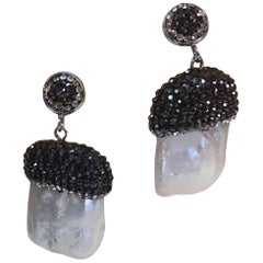 Luscious Baroque Pearl and Faux Diamond Sterling Silver Runway Drop Earrings 