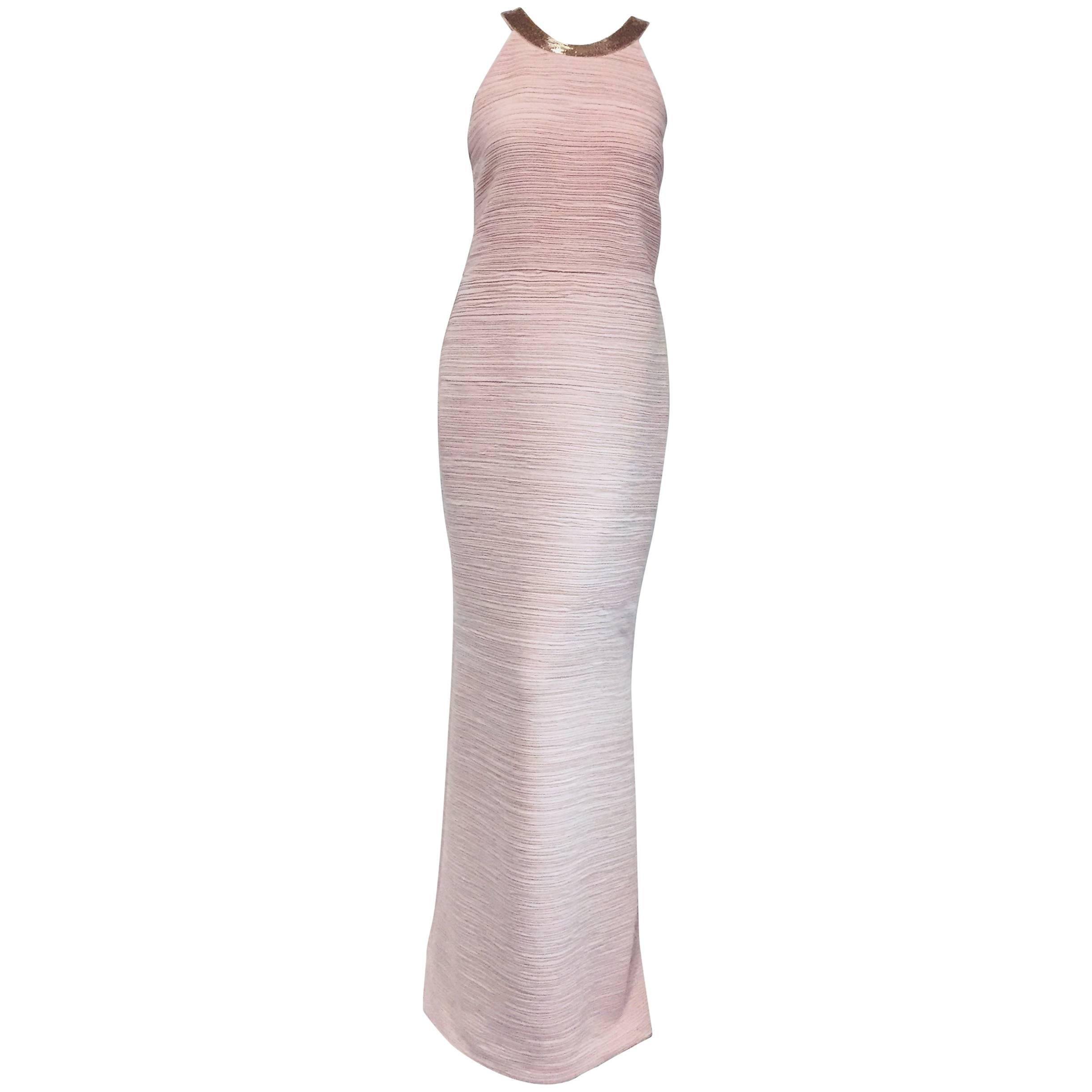 Carmen Marc Valvo Pink Infusion Open Back Ruched Gown at 1stDibs