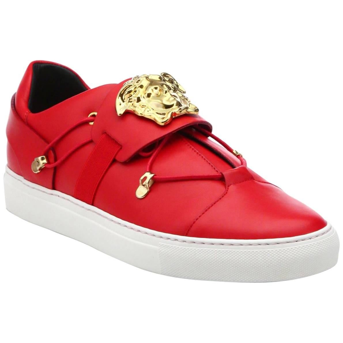 Versace Red Leather Palazzo Low Top Sneakers for Men