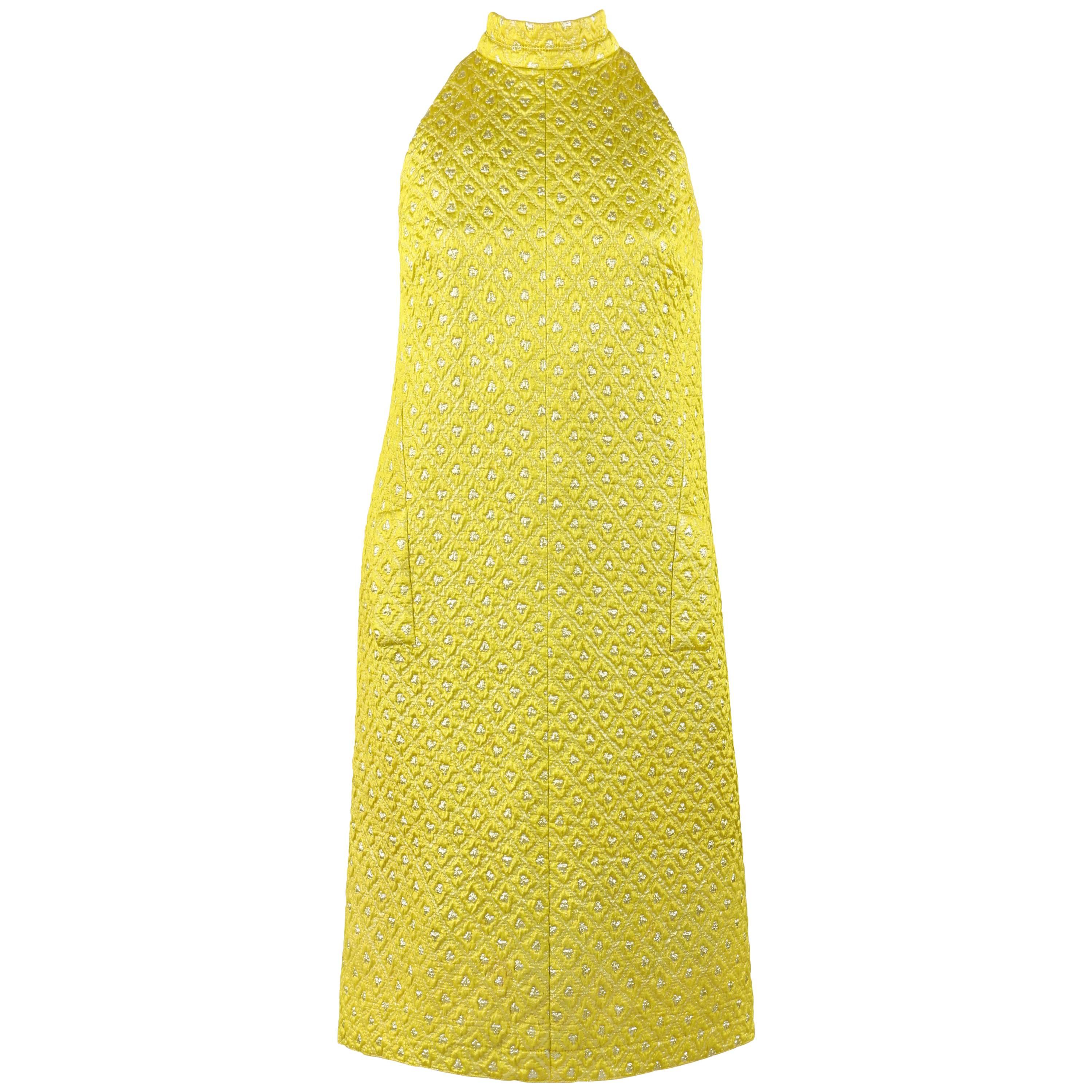 JEAN PATOU c.1960's Yellow Diamond Brocade Halter Shift Cocktail Dress For Sale