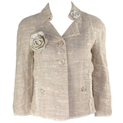 Chanel Linen Fantasy Tweed Fringed Trim Jacket Blazer