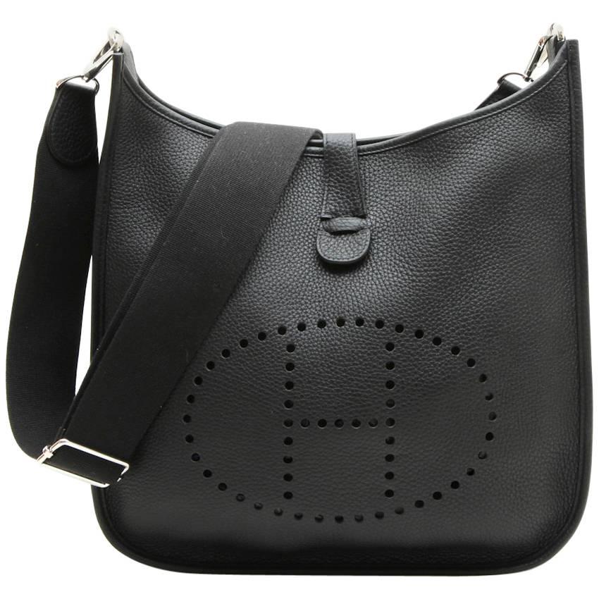HERMES 'Evelyn II' Bag in Black Taurillon Clémence Leather