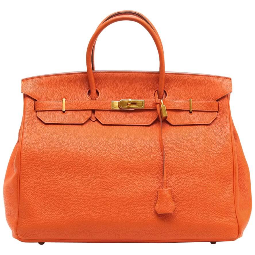 HERMES Birkin 40 Bag in Orange Togo Leather