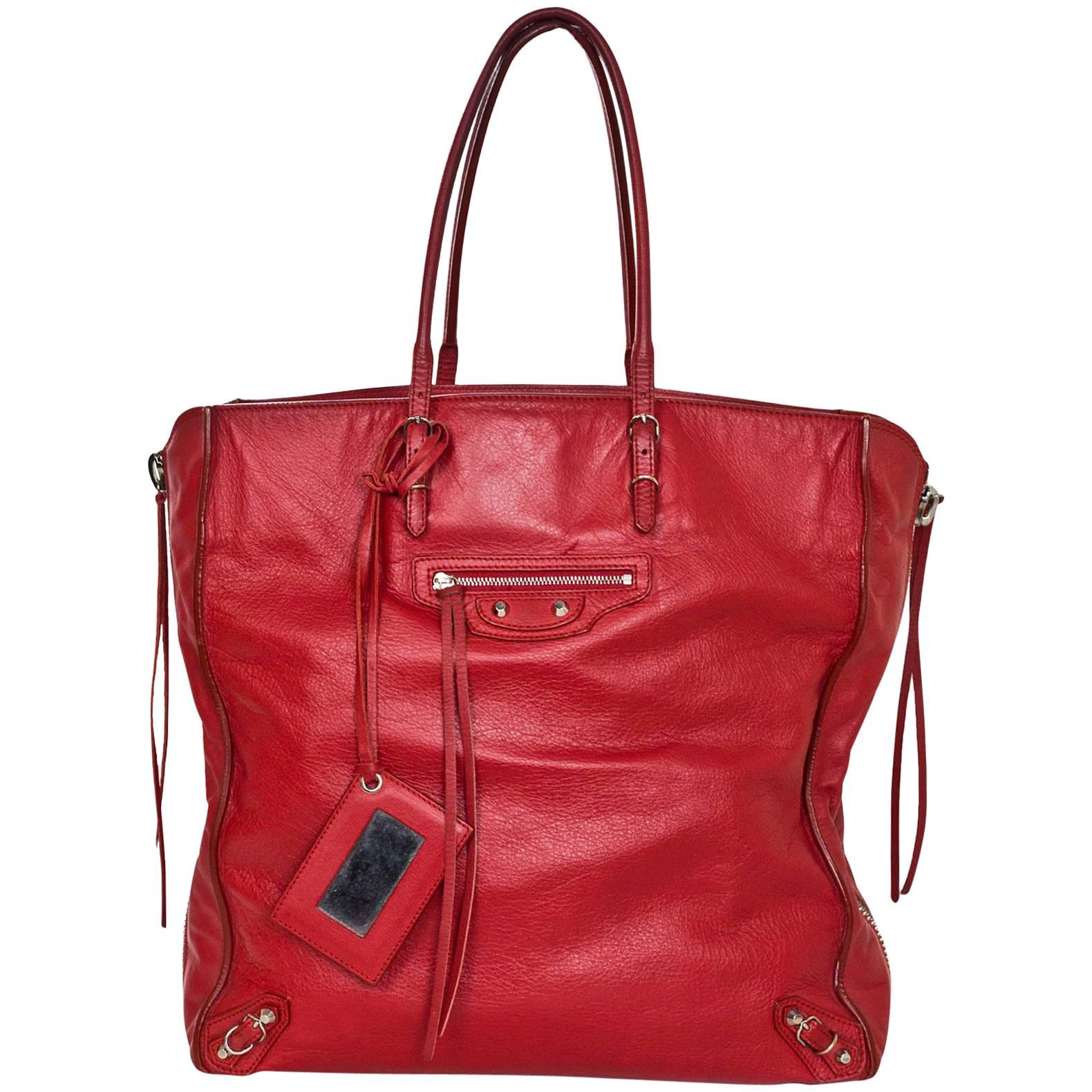 Balenciaga Red Leather A4 Papier Zip Tote Bag with Dust Bag