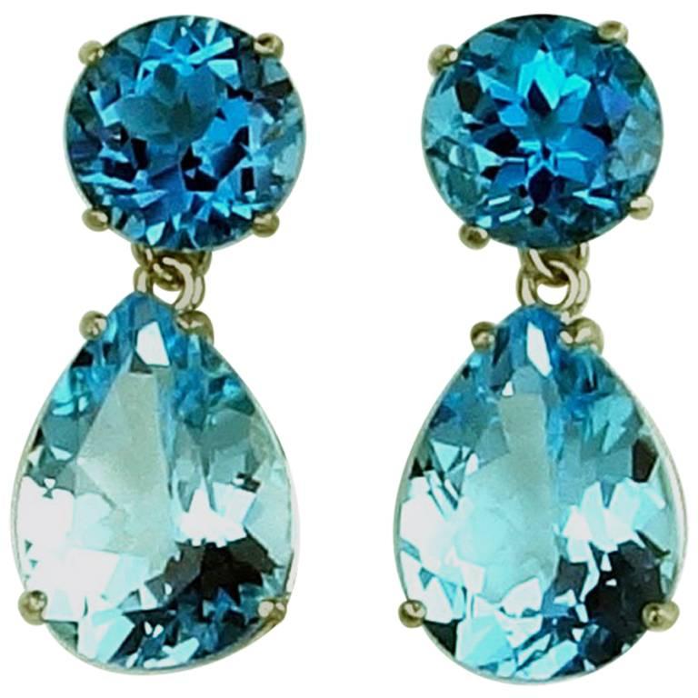 27.4 Carats of Dark and Light Blue Topaz Sterling Silver Stud Earrings