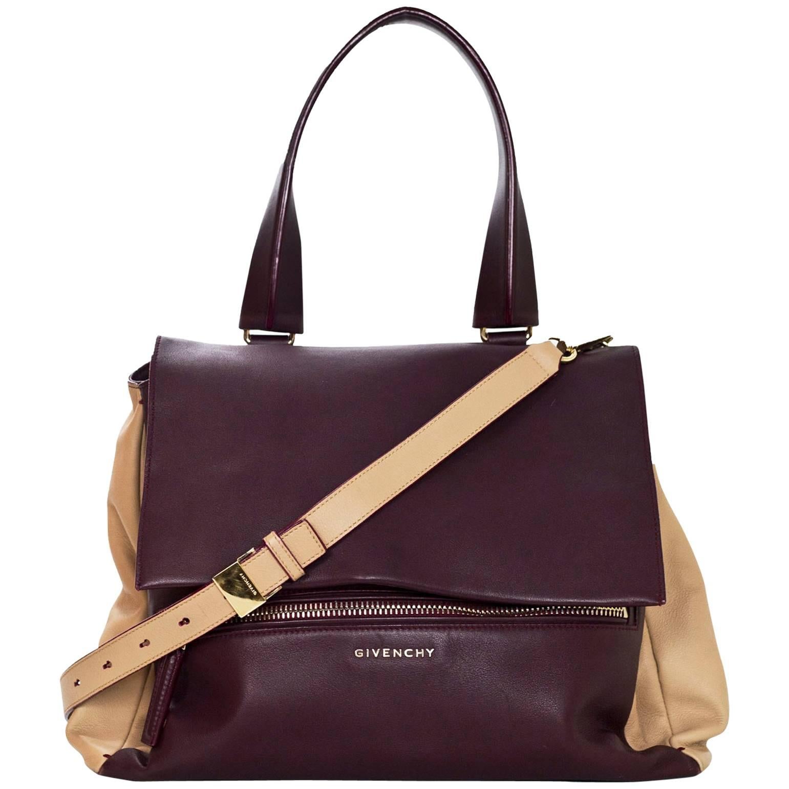 Givenchy Burgundy & Beige Medium Pandora Pure Satchel Bag