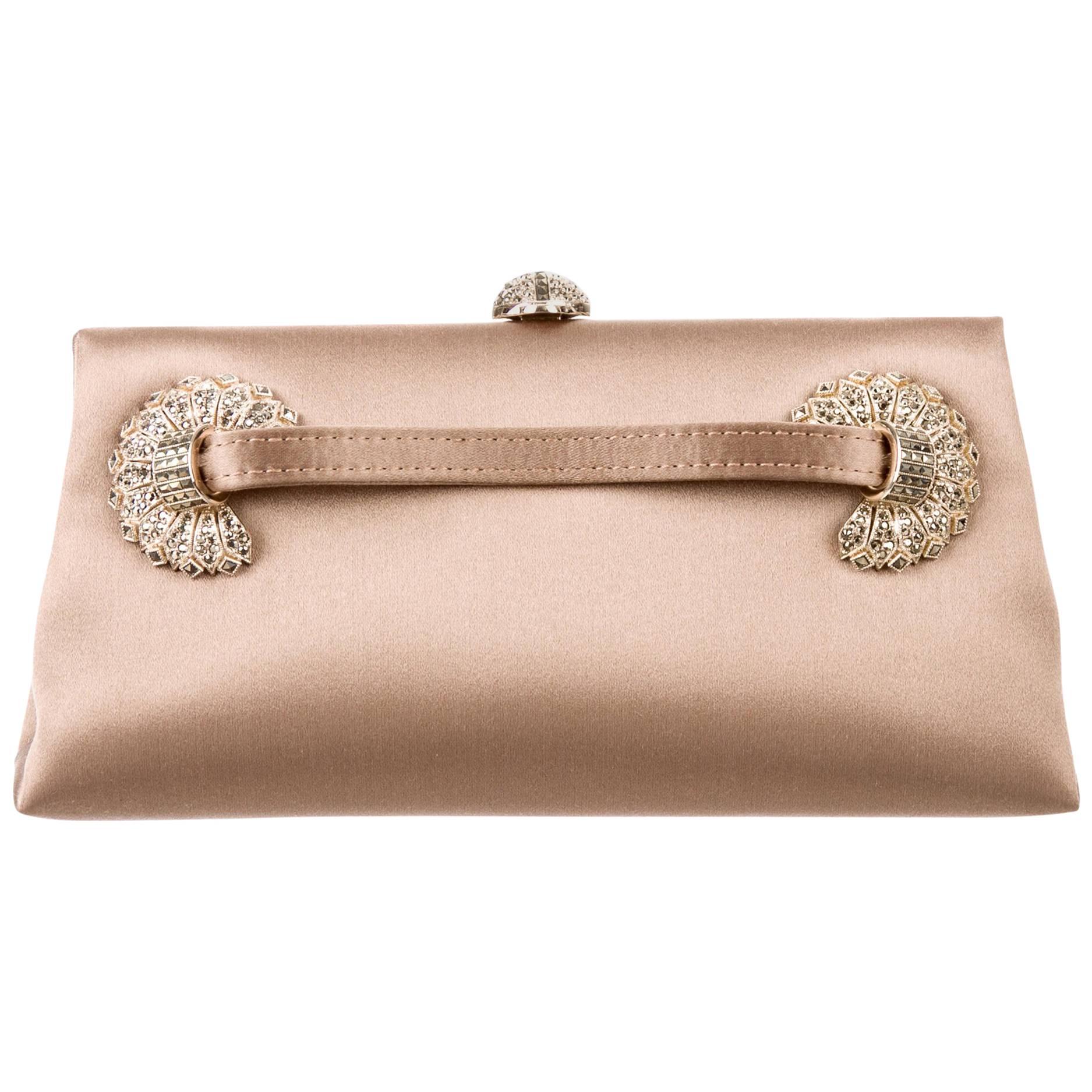 Valentino New Nude Satin Crystal 2 in 1  Evening Clutch Shoulder Bag