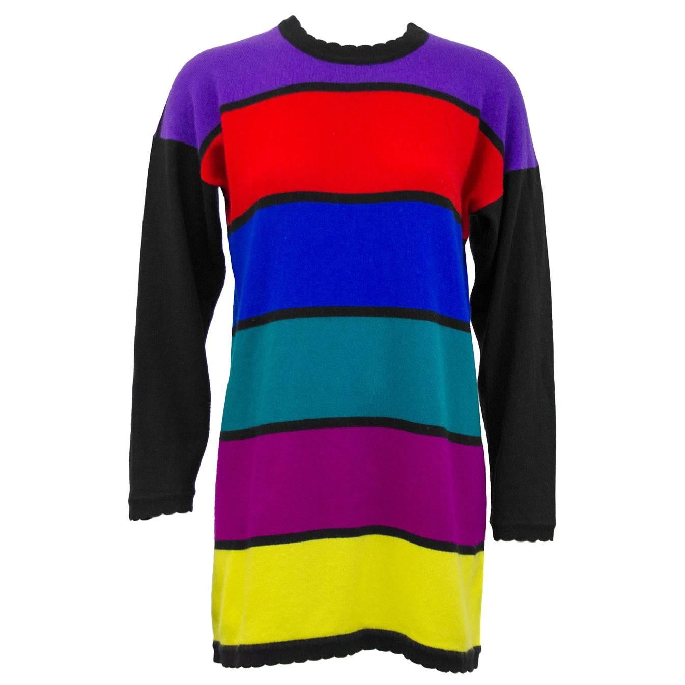 Jean Muir Cashmere Horizontal Multicolor Stripe Sweater, 1980s 