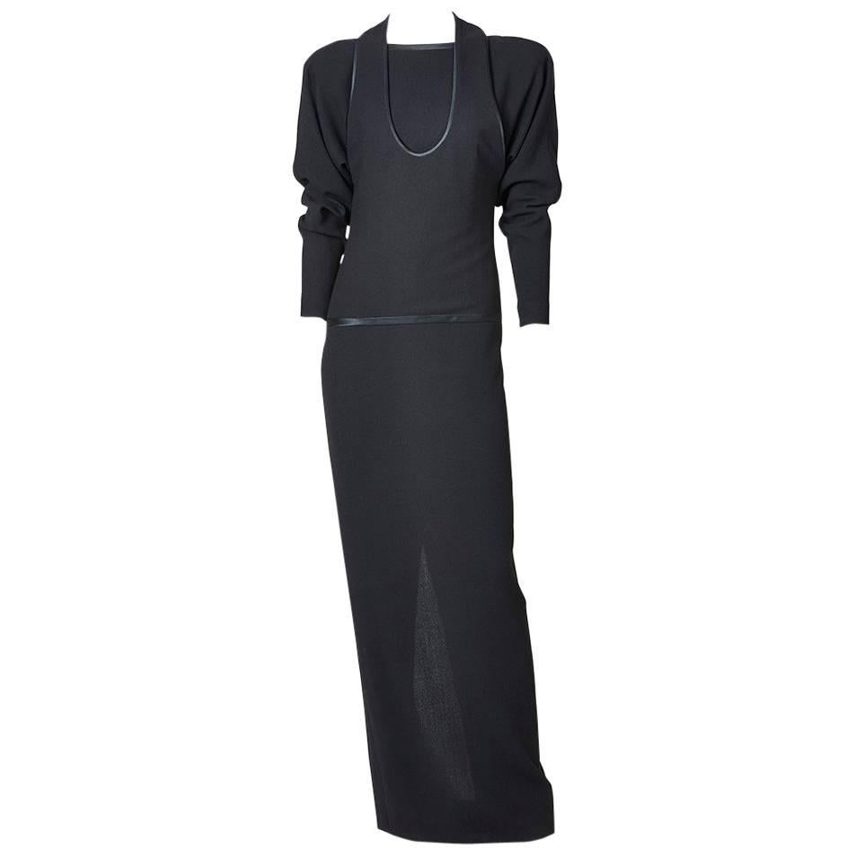 Galanos Wool Crepe Gown With Trompe L'oeil Detail