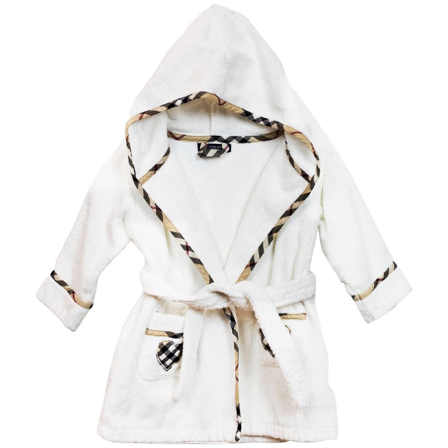 Burberry London White Terrycloth Hooded Children's Robe sz S