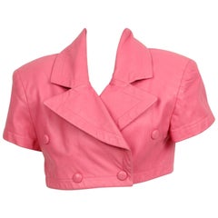 Vintage Michoel Schoeler Pink Leather Cropped Double Breasted Jacket