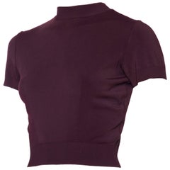 1990S ALAIA Style Eggplant Viscose Blend Knit Perfect Cropped Top T-Shirt