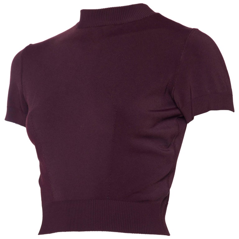 1990S ALAIA Style Eggplant Viscose Blend Knit Perfect Cropped Top T