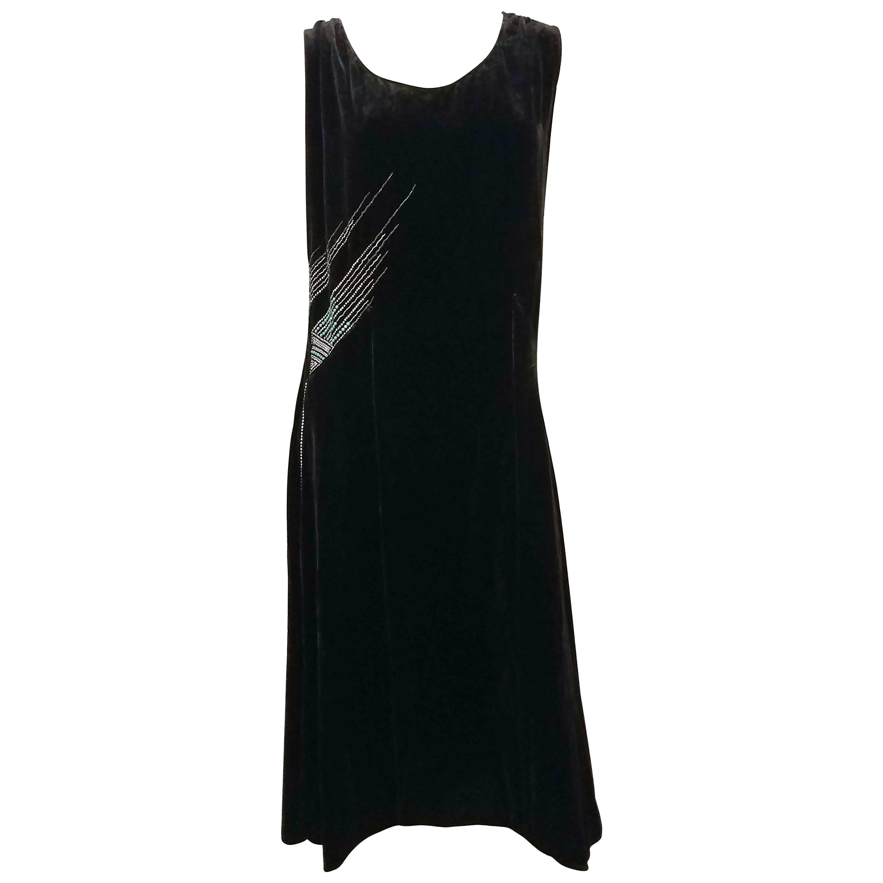 Abito anni '20 in velluto nero con strass in vendita