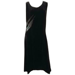 Used 1920s Black Velvet Rhinestone Dress
