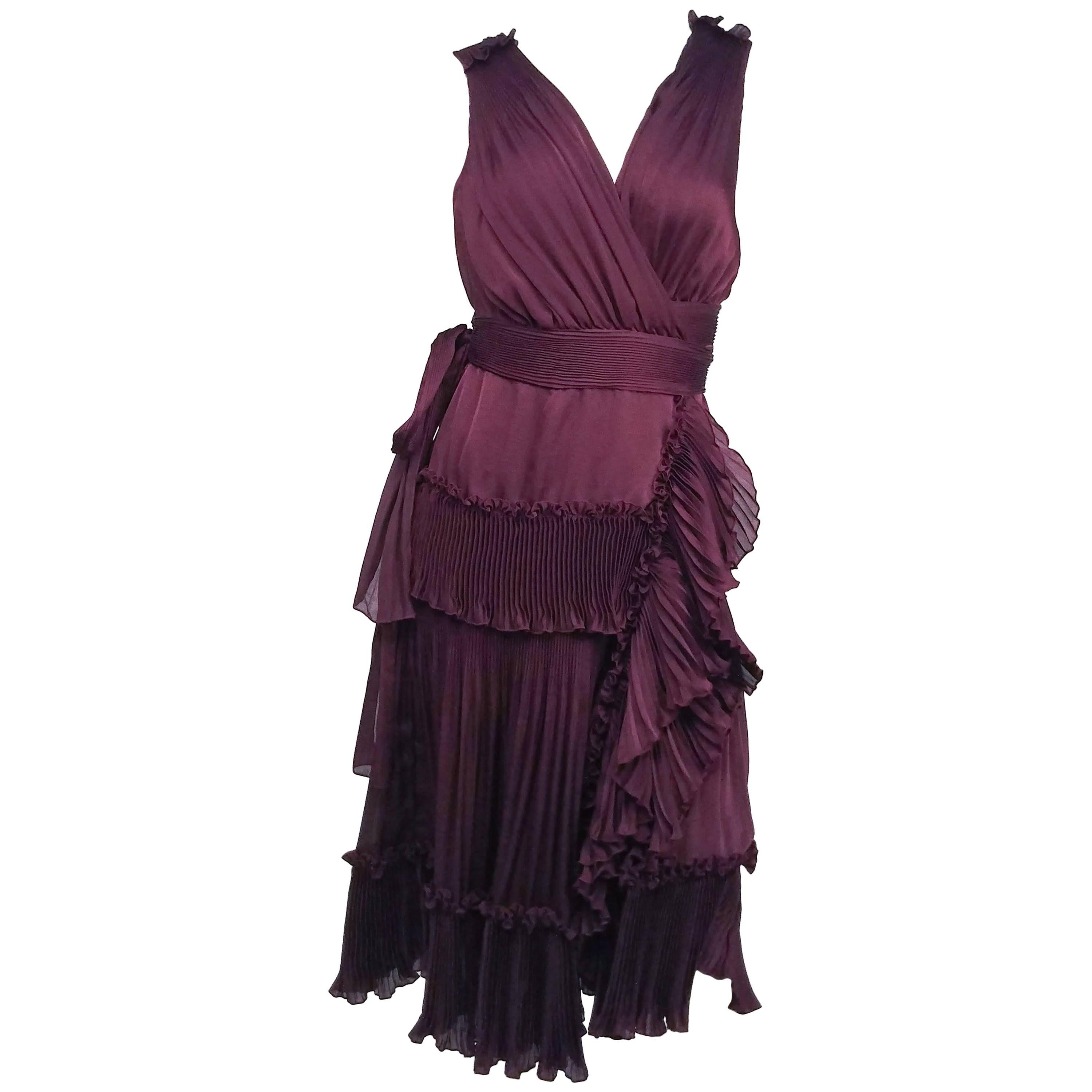 Diane von Furstenberg Purple Pleated Ruffle Wrap Dress