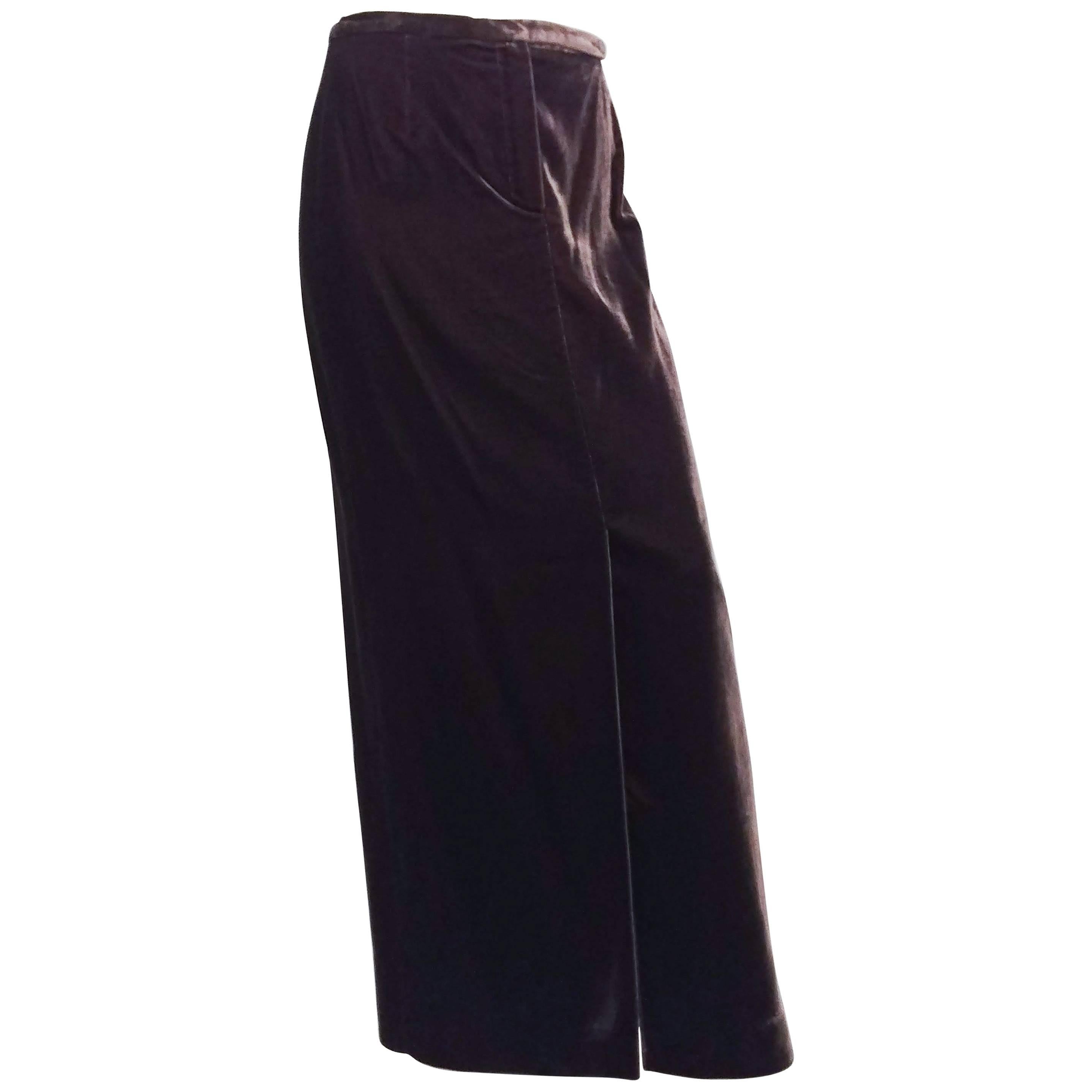 1990s Georgia Armani Taupe Brown Velvet Maxi Skirt For Sale